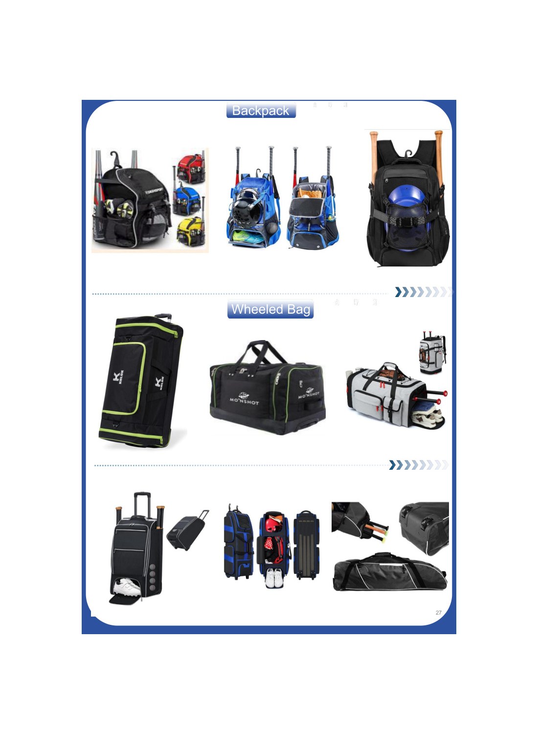Baseball backpacks and wheeled bags
